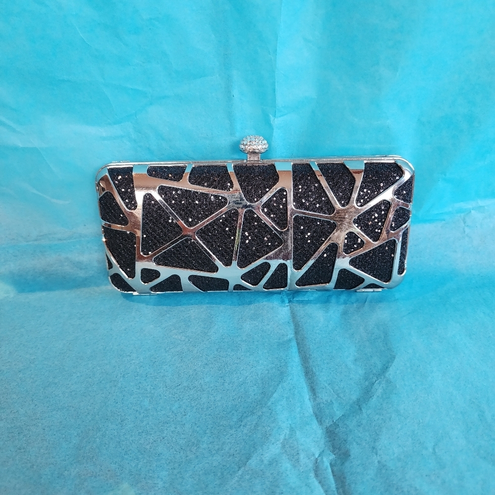 J. Furmani Black and Silver Geometric Hard Side Clutch